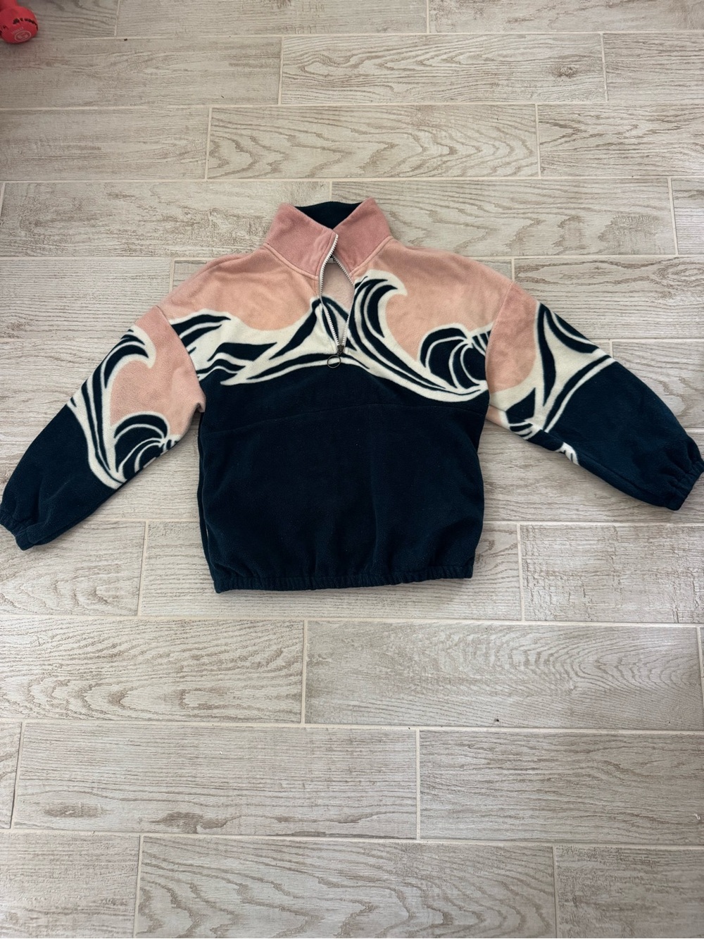 O’Neil Vintage-Inspired Wave Pattern Fleece Pullover - Navy & Dusty Pink